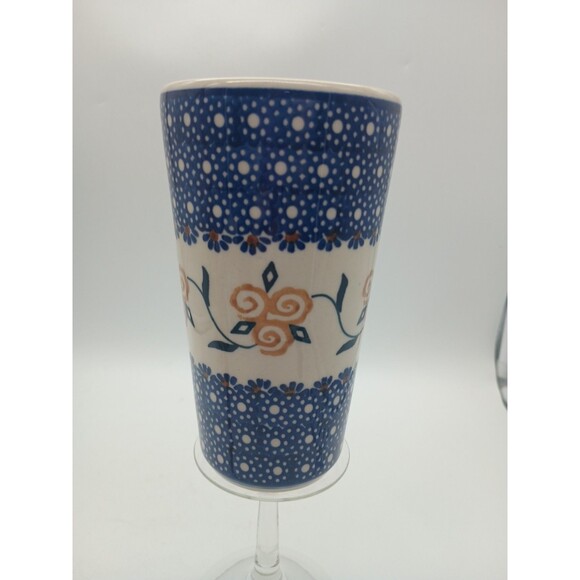 Boleslawiec Polish Pottery Tall Mug Yellow Flower Pattern - 14 oz To Rim - Picture 2 of 7